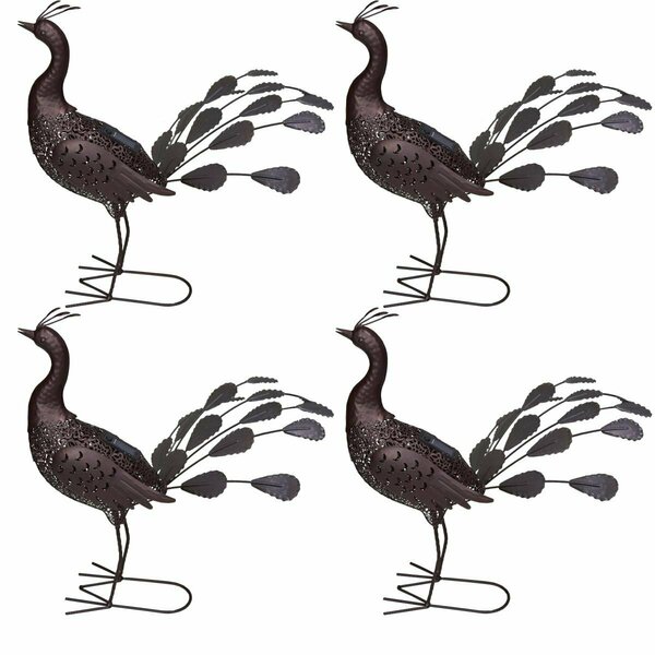 Pisos 22 in. Steel Animal Garden Peacock Metal Sculpture Statue w/Solar Light & Ground Stake, Bronze, 4PK PI2469783